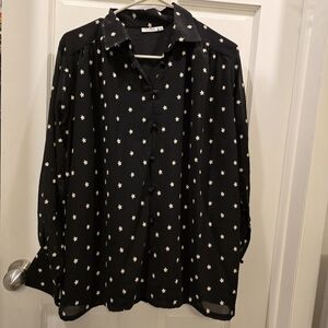 Alkaram MAK Black Loosefit Shirt with White Star Pattern In Size S